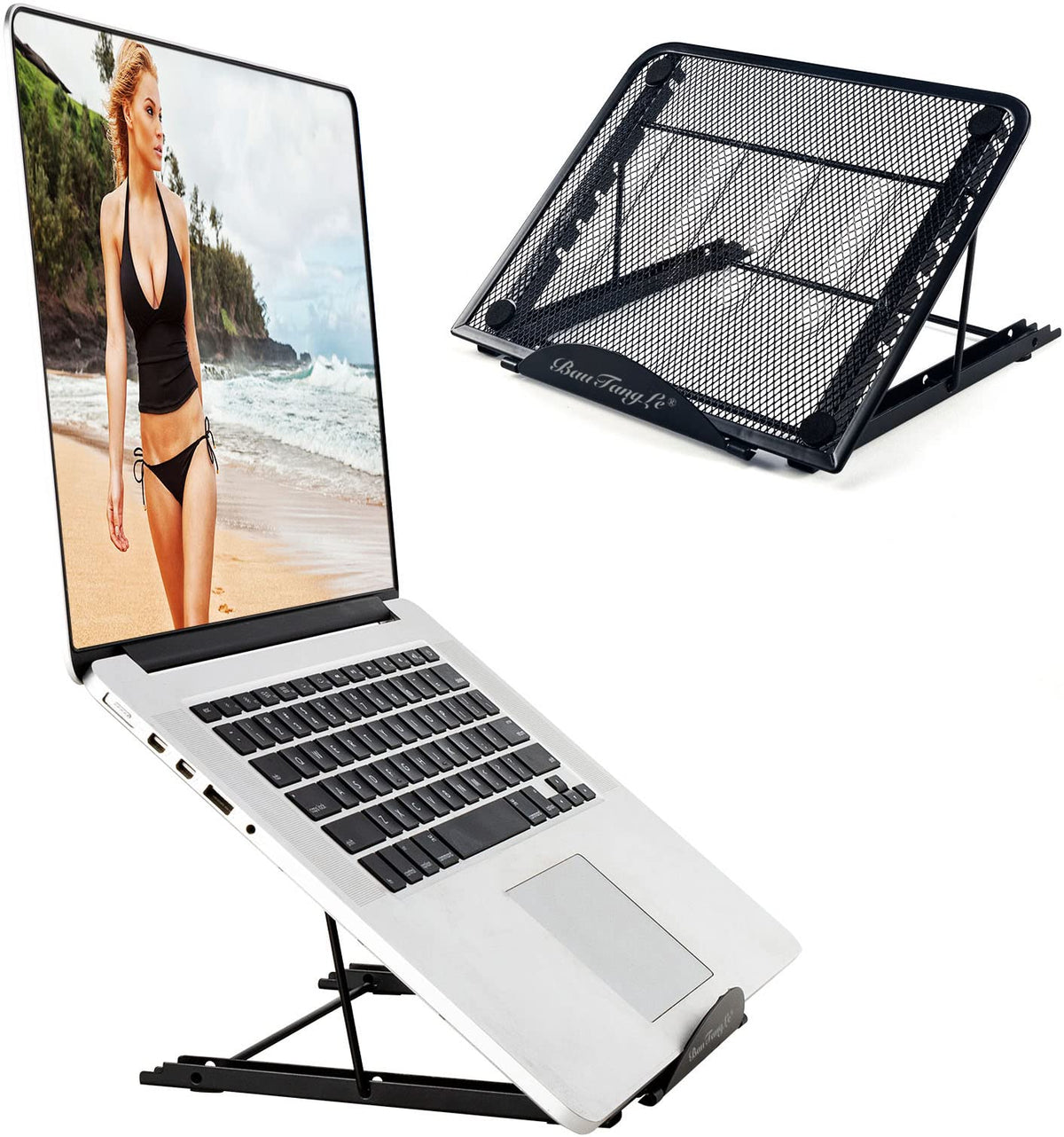 BauTangLe-Laptop-Stand-Adjustable-Holder-Portable-Foldable-Riser, 2024 Upgraded Sturdy Laptop Holder, Relax Your Neck and Arms