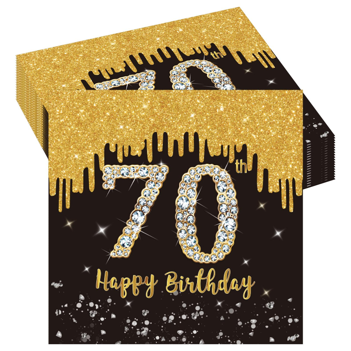 Black Gold 70th Birthday Tablewere Set Paper Napkins Tablecloth Disposable Cake Plates Birthday Round Dinner Plates for Birthday Party Supplies