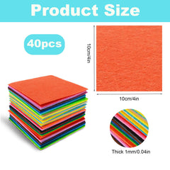 40 Pcs Felt Fabric, Felt Squares, Felt Sheets 4 inchesx4 inches (10cmx10cm), 1mm Thick Coloured Felt for Crafts Patchwork Sewing DIY Felt for Making Handicraft DIY at Home and School（Multicolor）