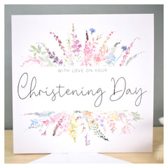 With Love On Your Christening Day Card   Congratulations Greeting Card   Naming Day   Rainbow Wildflower Florals   148mm Square