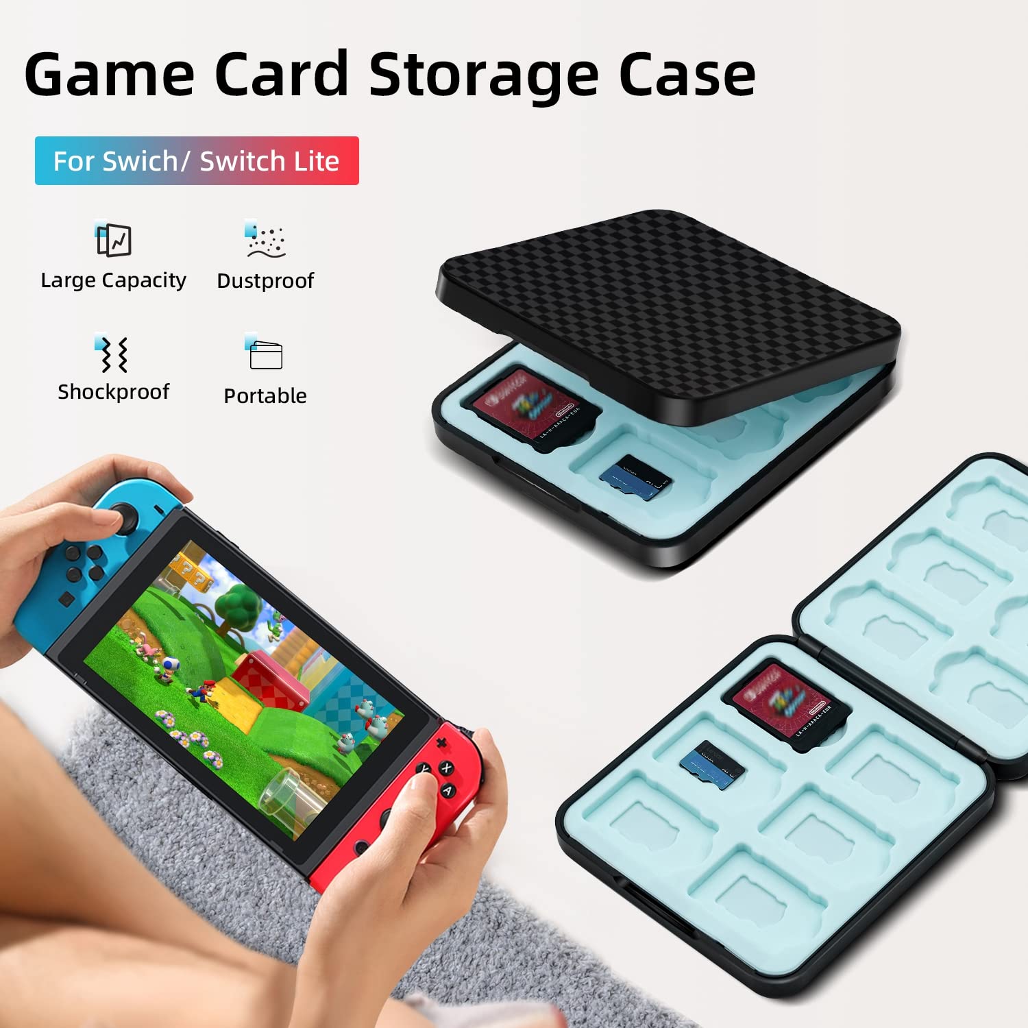 Mcbazel Switch Game Card Case, Game Card Holder Game Storage Box with 12 Switch Game and Micro SD Storage for N-Switch/Switch OLED/Switch Lite - Black