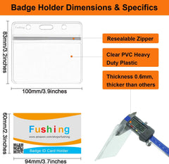 Fushing 10 PCS Clear Waterproof Plastic Badge Holders Name Tag Badge ID Card Holders (100x85mm)