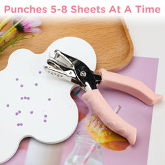 Single Hole Punch with Soft Grip Handle, 3mm Handheld Circle Hole Puncher Metal Small Paper Punch for Tags Greeting Cards Scrapbook Home Office School Diy Crafts (Pink Mini Holepunch)