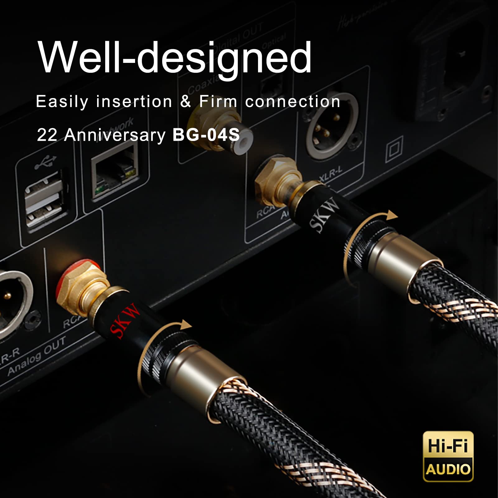 SKW Audiophiles Lock RCA Cable 2RCA Male to 2RCA Male HiFi System Interconnect Cable with Diameter 8mm 1.6ft/0.5M