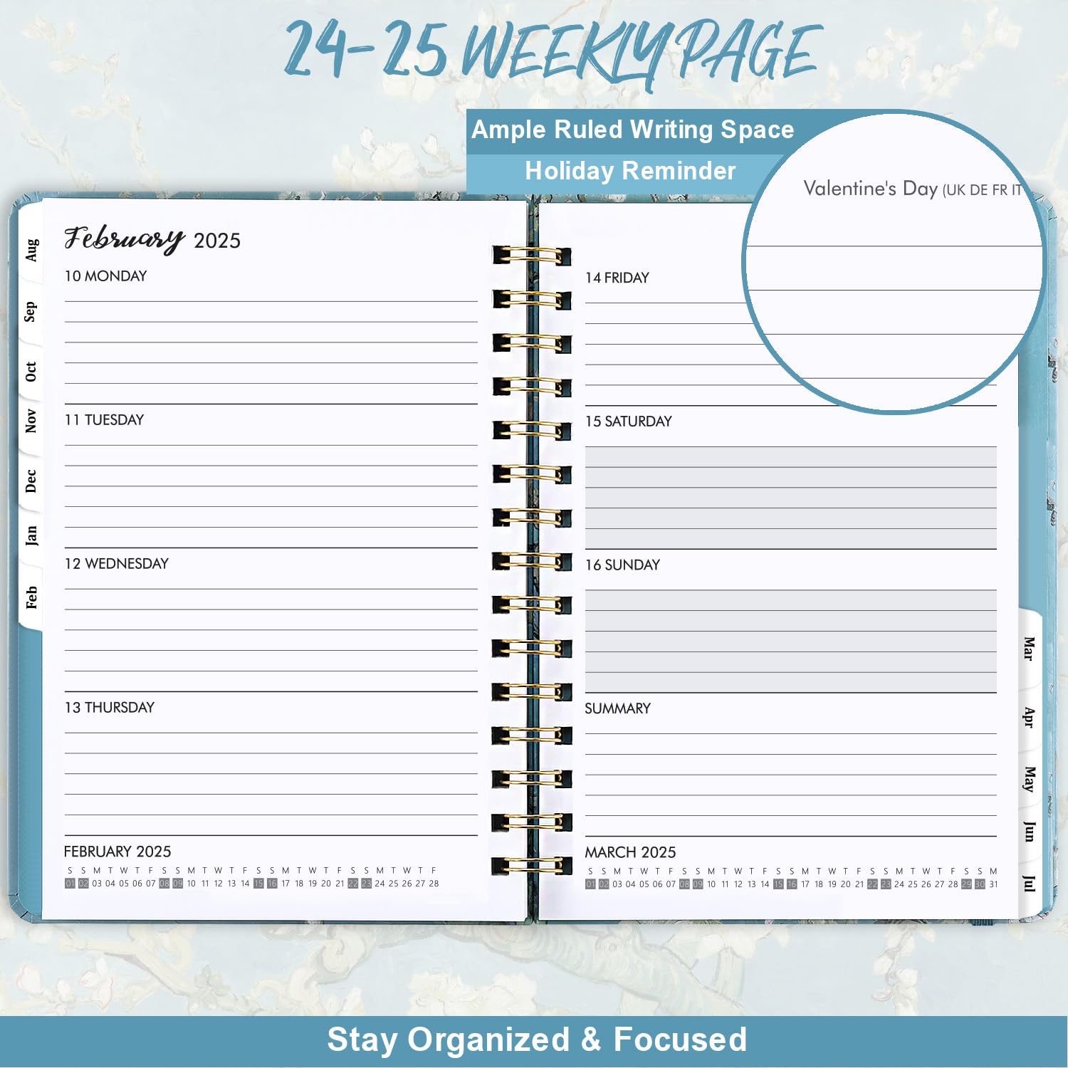 2024-2025 Academic Diary - 2024-2025 Diary A5 Week to view from August 2024 to July 2025, Hardcover with Inner Pocket, Twin-Wire Binding, 21.5 x 15.5 cm - Apricot Flower