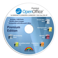 OpenOffice Premium Edition for Windows 10-8-7-Vista-XP   PC Software and 1.000 New Fonts and 20.000 ClipArts   Alternative to Office   Compatible with Word, Excel and PowerPoint