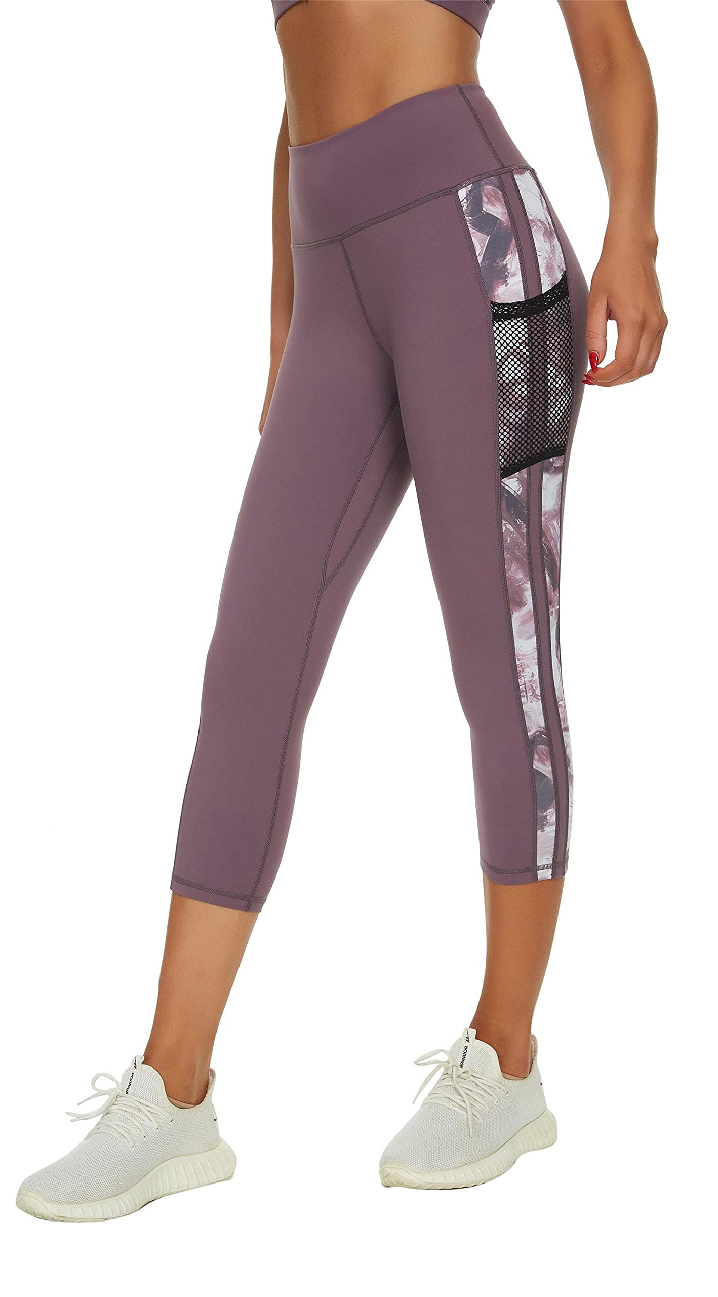 Sugar Pocket Womens Yoga Capris Running Pants Workout Legging Tummy Control with Side Pocket S