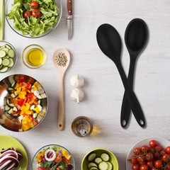 Heyu-Lotus 2 Pcs Silicone Nonstick Kitchen Spoon Set, Heat-Resistant Cooking Spoons for Stirring Scooping and Mixing (Black)