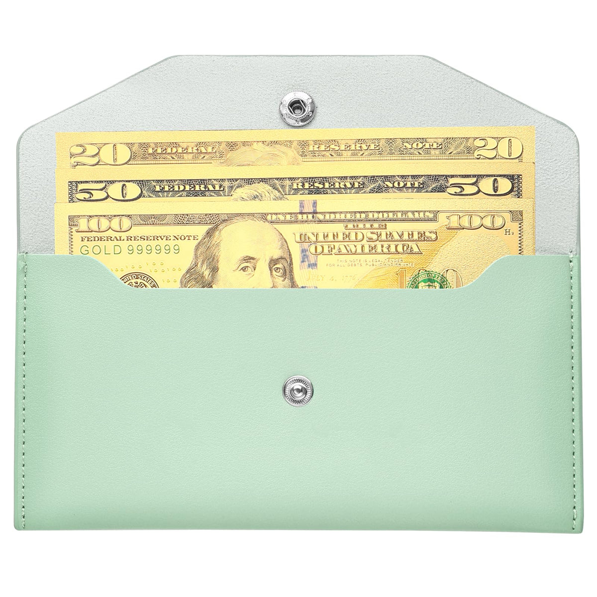 Molain Cash Envelopes PU Leather, Money Envelopes Reusable Waterproof Budget Envelopes Cash Wallet 6.9x3.5 in (Green)