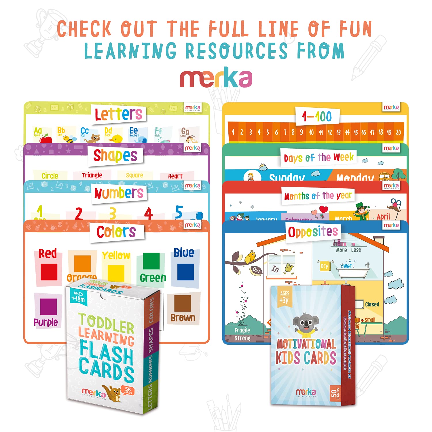 merka Toddler Flash Cards Alphabet Flash Cards for Toddlers, Set of 58 Letters, Colors, Shapes and Numbers, Learning Toy Educational Preschool Toddler Flashcards