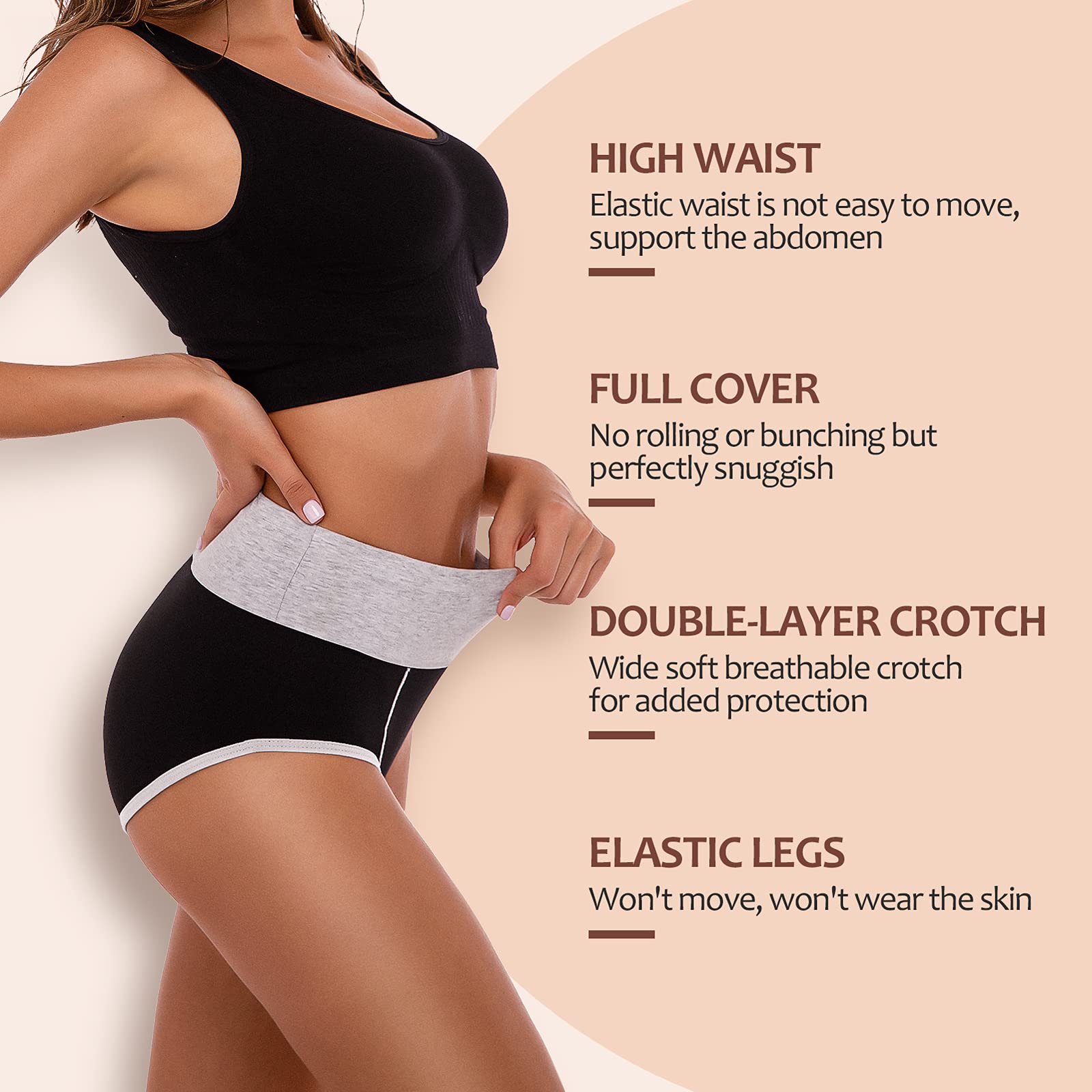 SINOPHANT High Waist Knickers for Women, Ladies Cotton Knickers Full Briefs Multipack