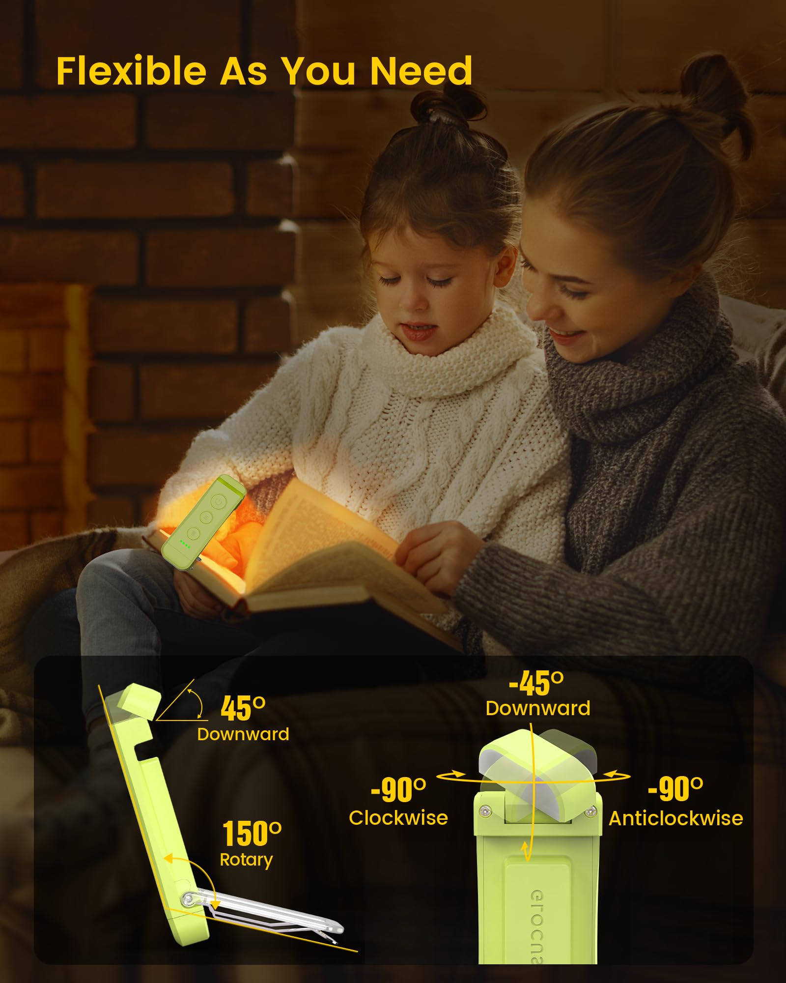 Glocusent Reading Light Book Light，Eye Caring Reading Lights for Books in Bed, 3 Colours & 5 Brightness Dimmable, Portable & Flexible, Long Lasting up to 80 hrs, Perfect for Book Lover Gifts