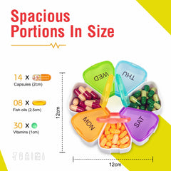 Portable Weekly Pill Box   Easy to Open 7 Day Premium Quality Tablet Box   Travel Pill Case with Snap Shut Lids Design  Tablet Organiser for Vitamins, Supplements & Medicine