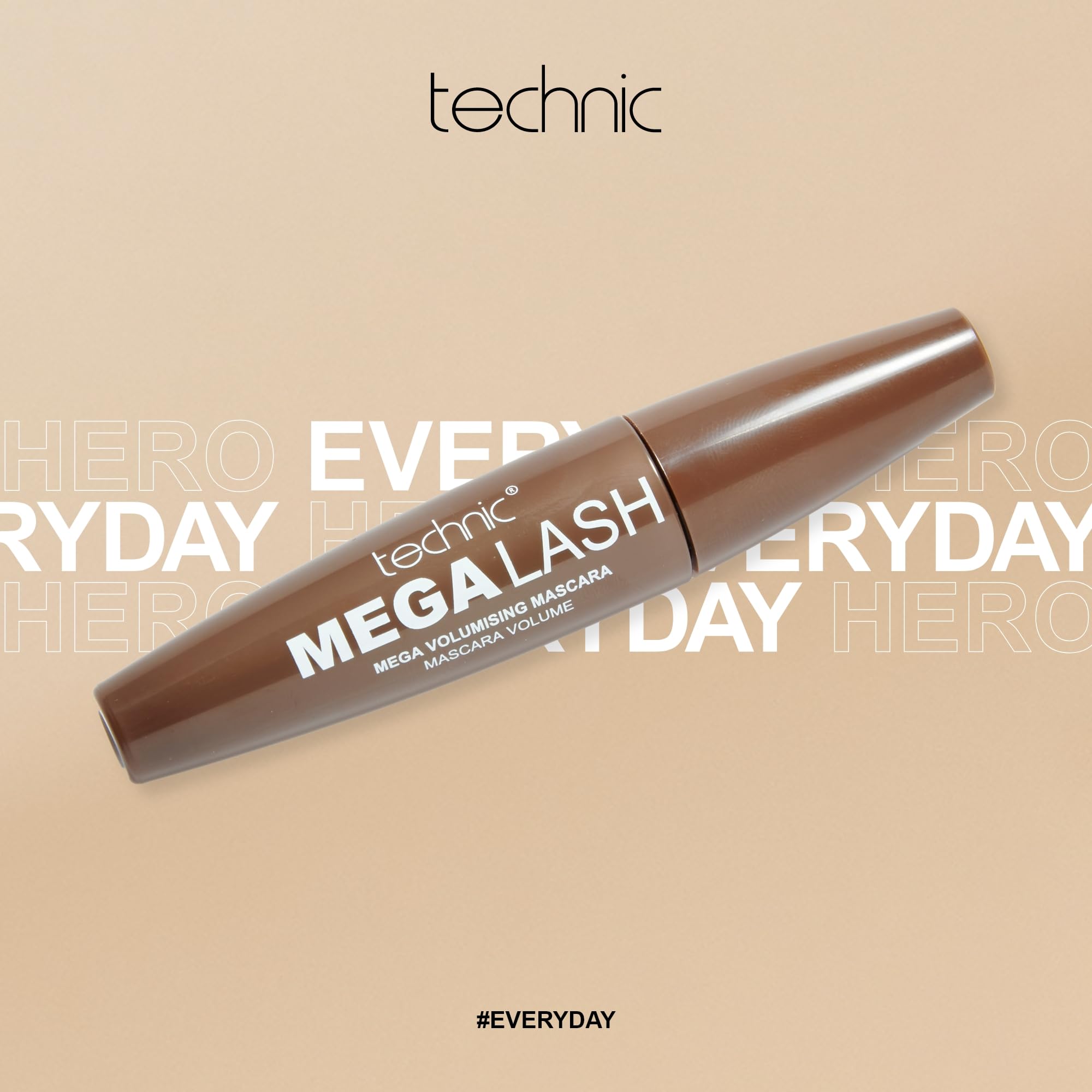 Technic Mega Lash Brown Mascara - Vegan, Brown, Hard Wearing, Smudge-Proof, Lash Building Formula For Volume Glam Lashes - 12ml