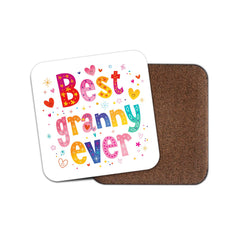 1 x Best Granny Ever Coaster - Love Hearts Grandma Nan Grandchild Lovely #19192