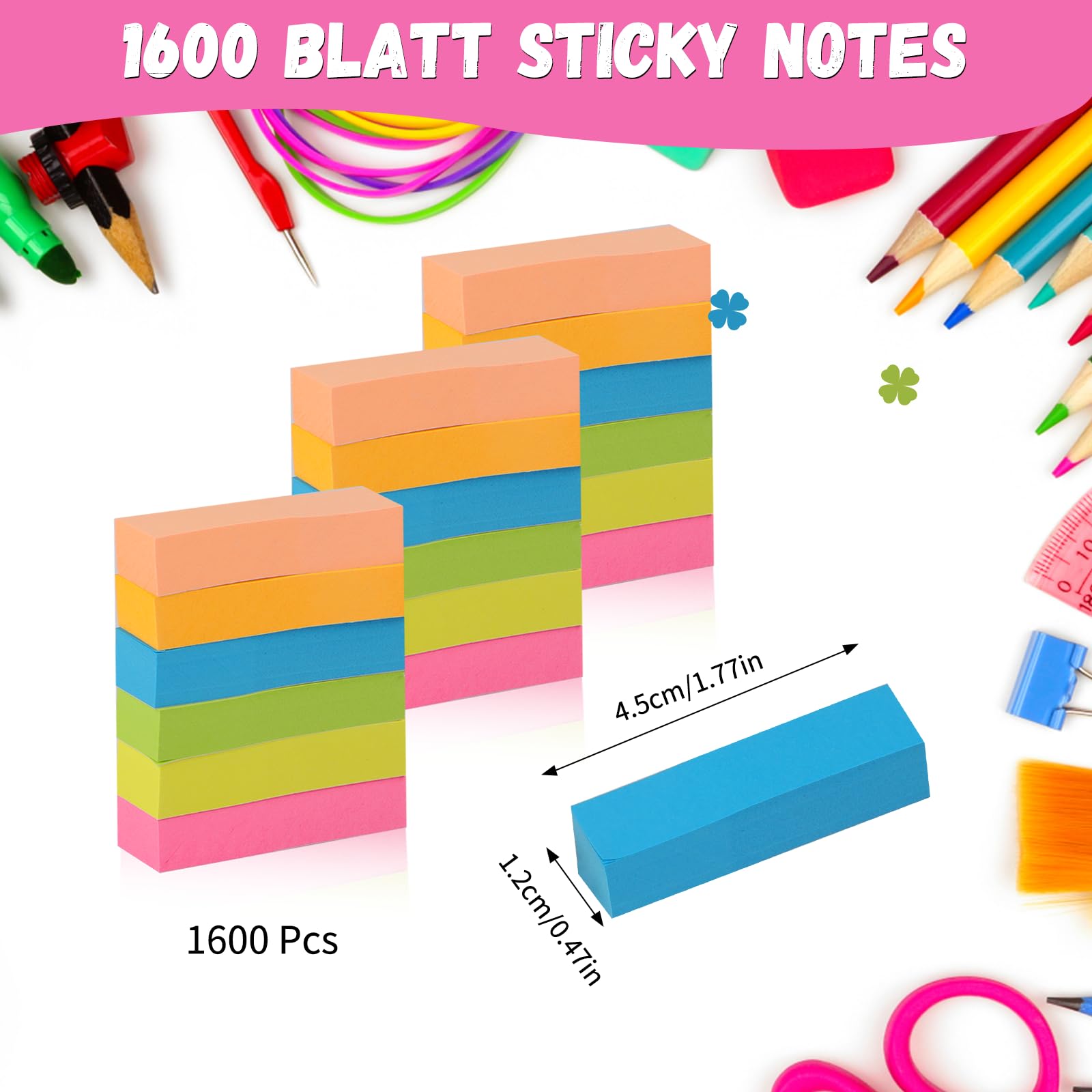 Sticky Notes, 1800 Sheets Sticky Tabs, Pastel Book Tabs, Post Notes Tabs, Coloured Annotation Tabs, Book Annotation Kit for Office, Home, School, Session (6 Colours)