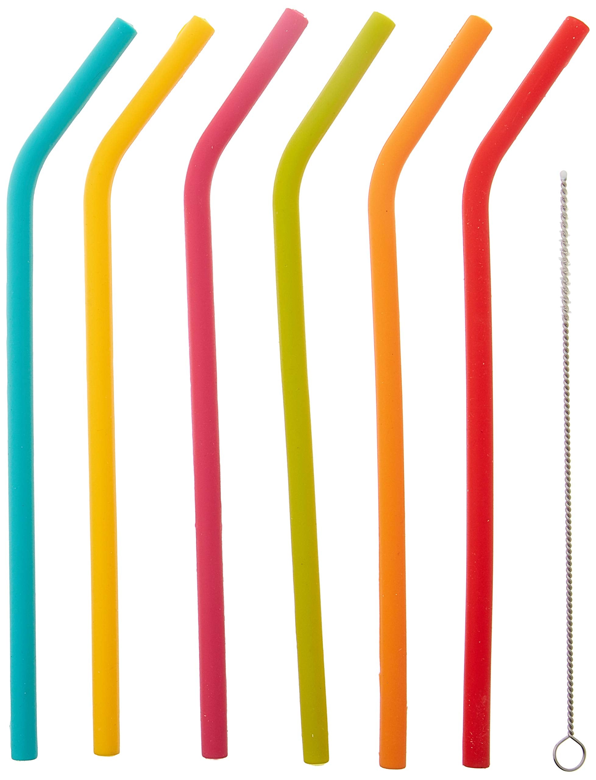 Joie Reusable Silicone Straws with Cleaning Brush, Set of 6, Rainbow, Colors May Vary