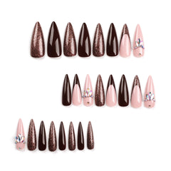 24pcs Long Stiletto False Nails French Tip Stick on Nails Gold Edge Press on Nails Removable Glue-on Nails Acrylic Full Cover Fake Nails Set Women Nail Art Accessories
