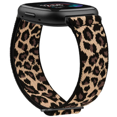 AK Straps Compatible with Fitbit Versa 4 Strap/Fitbit Versa 3 Straps/Fitbit Sense Strap/Sense 2 Strap for Women Men, Soft Elastic Nylon Replacement for Fitbit Versa 4/Versa 3/Sense 2(Leopard)