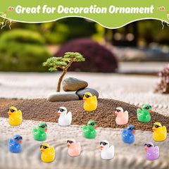 Movstriker 100Pcs Tiny Ducks, Mini Resin Ducks with Sunglasses Cute Realistic Mini Rubber Ducks Miniature Ornaments Dollhouse Accessories for Handwork Aquarium DIY Crafts Garden Decorations