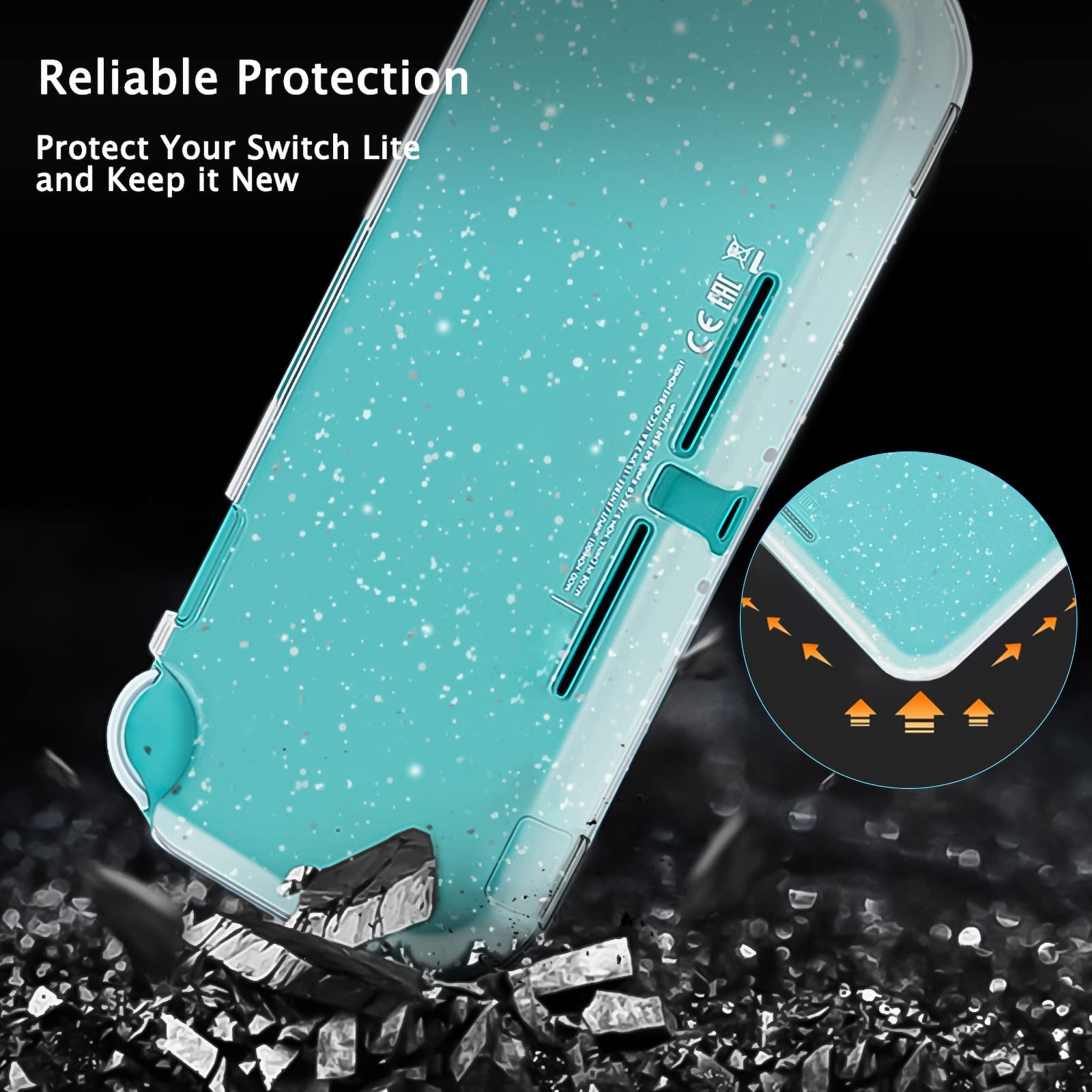 DLseego Protective Case Compatible with Switch Lite 2019, Clear Grip Cover Soft TPU Skin with Shockproof and Anti-Scratch Design Shell for Switch Lite - Crystal Glitter