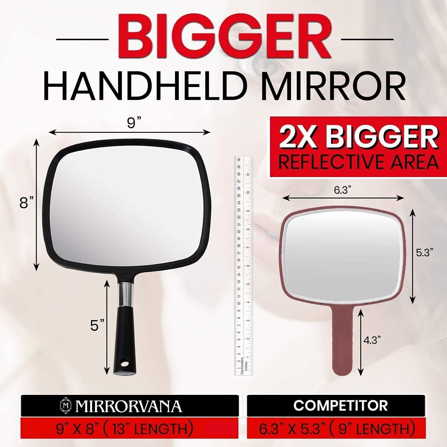 MIRRORVANA Large & Comfy Hand Held Mirror with Handle - Professional Salon Model in Silver (Black (Small, Double-Sided))