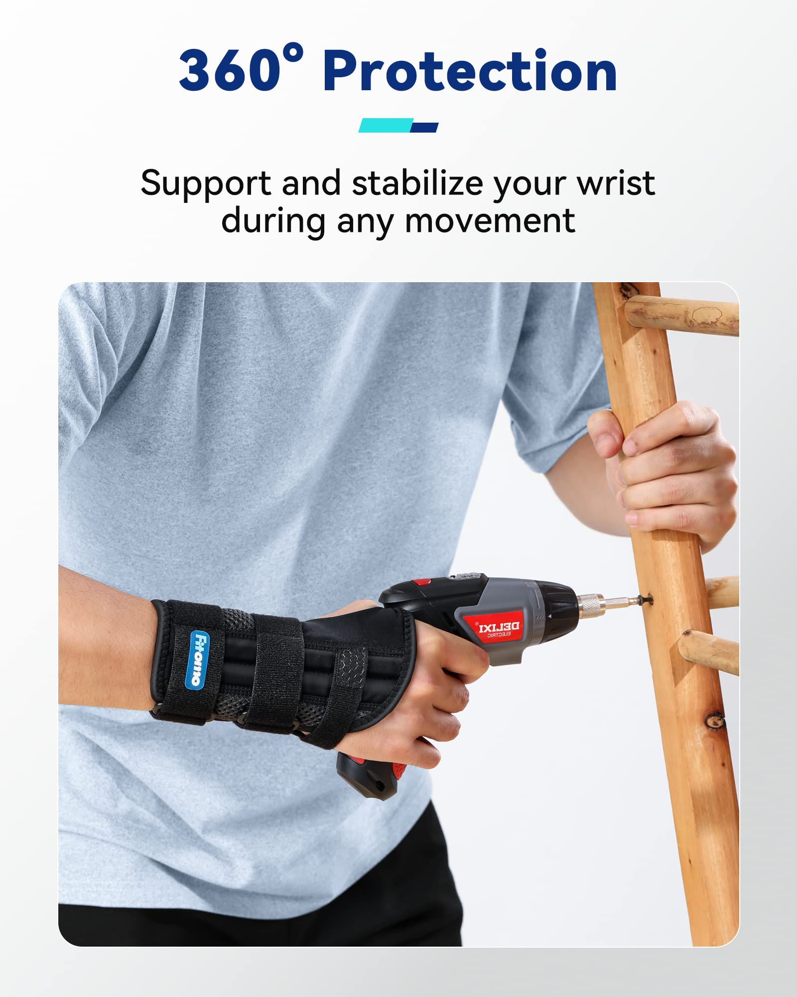 Fitomo Wrist Support with 3 Metal Splints and Soft Thumb Opening, Wrist Splint for Carpal Tunnel Arthritis Tendonitis Sprains, Hand Splint for Night Support Sleeping, 1 Unit, Right Hand