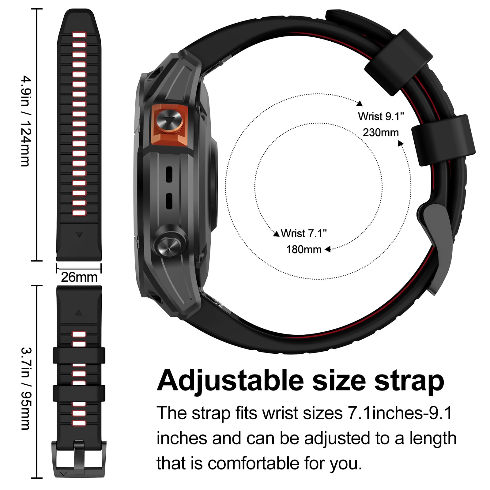 MYSNBKN 26mm Quick Fit Strap for Garmin Fenix 7X Pro/Fenix 7X/Fenix 6X/Fenix 6X Pro/Fenix 5X/Fenix 5X Plus/Fenix 3/Fenix 3 HR, Soft Silicone Replacement Band