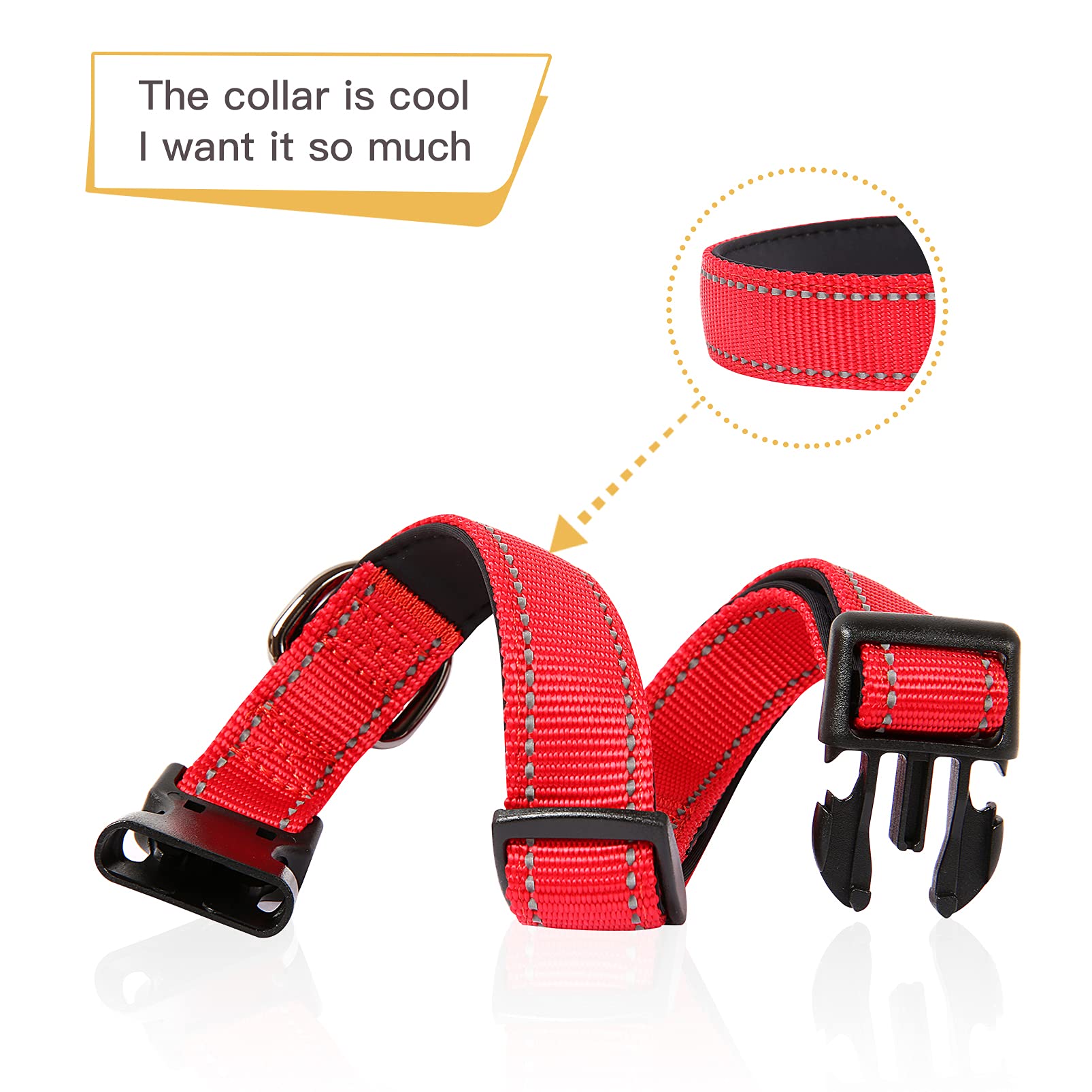 HEELE Dog Collar, Reflective Dog Collar, Soft Neoprene Padded Breathable Nylon Pet Collar Adjustable for Puppy Small Dogs, Red, XS(20-30cm)