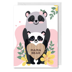 Mama Bear Mother’s Day Pocket Hug Postcard with Wooden Heart - Gift Card For Mum (Mama Bear)