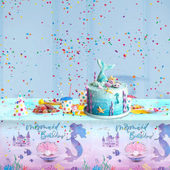 2Pack 130*220cm Mermaid Table Cloth Party Rectangular Plastic Table Cover,Mermaid TableCloth Party for Girls Birthday Parties,Mermaid Print Tablecloth for Mermaid Girls Theme Party Decorations