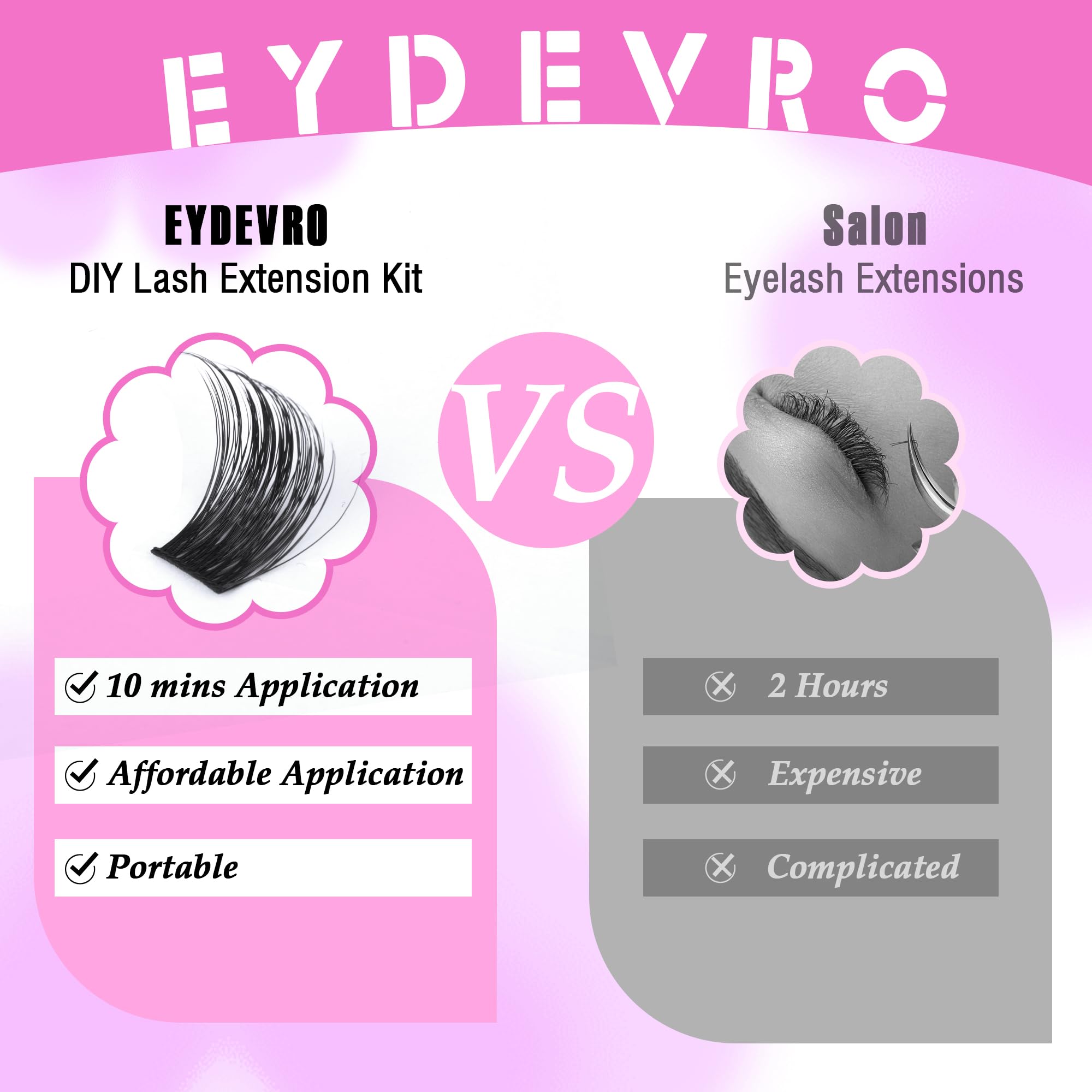 EYDEVRO D Curl Cluster Lashes DIY Lash Extension Kit Lashes Individual Clusters Kit Wispy Eyelash Extension Kit 8-16mm Eyelash Extensions with Lash Bond and Seal and Tweezers (0.07D, 8-16mm, D Curl)