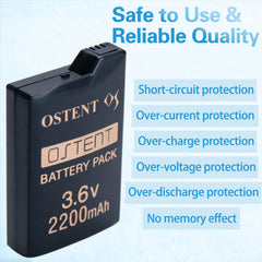 OSTENT 2200mAh 3.6V Lithium Ion Li-ion Polymer Rechargeable Battery Pack Replacement Upgraded Version for Sony PSP 1000 PSP-280 Console Video Games