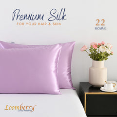 LOOMBERRY 100% Natural 22 Momme Pure Mulberry Silk Pillowcase for Hair and Skin Both Sides 22 Momme Highest Grade 6A with Hidden Zipper (Lavender, Standard (50x66CM))