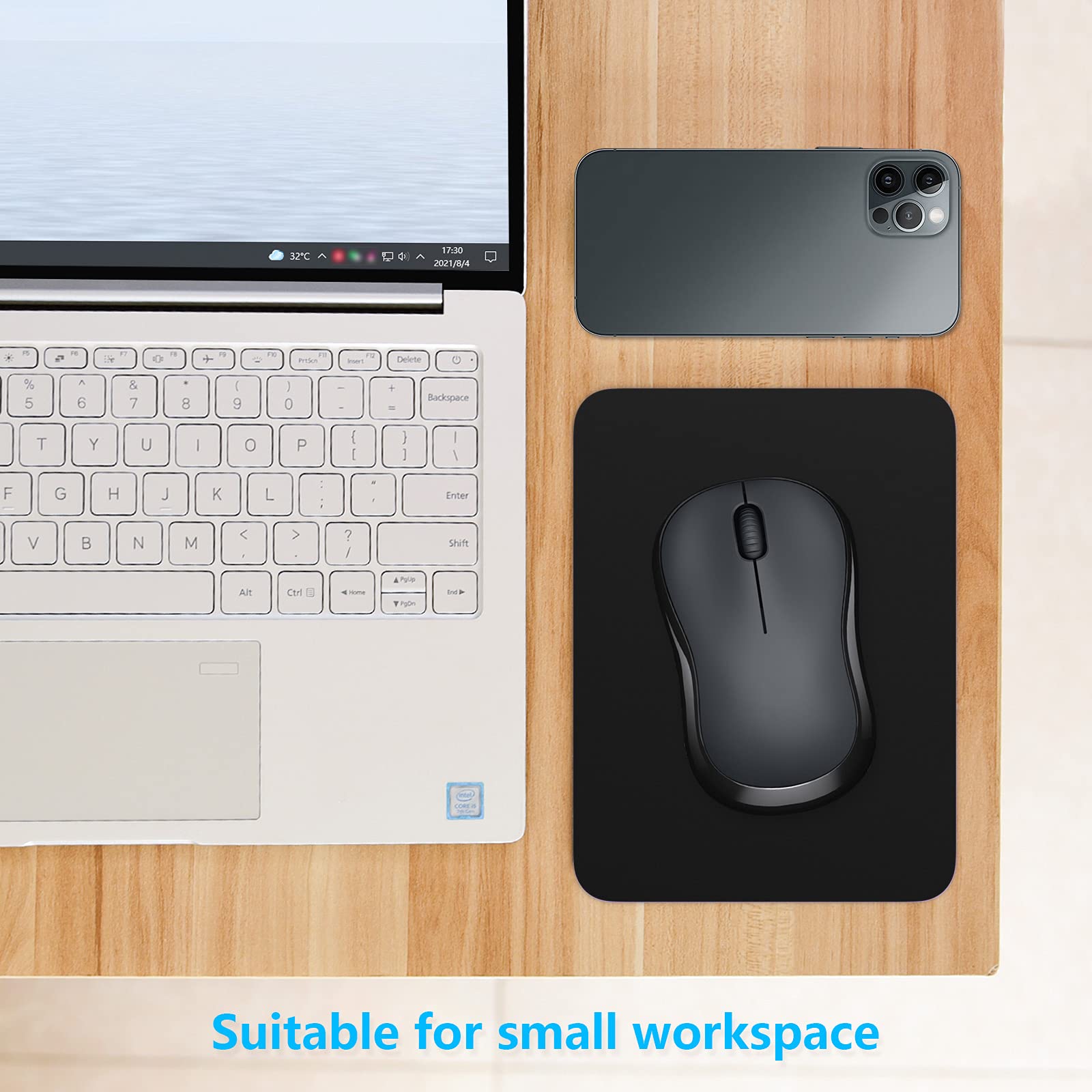 Dapesuom Mouse Pad, Small Mouse Pad 6 x 8 Inch with Non-Slip Rubber Base, Waterproof Mouse Mat, Mini Mouse Pad for Women Kids Men Wireless Mouse Laptops Keyboard Tray Home Office Travel, Jet Black