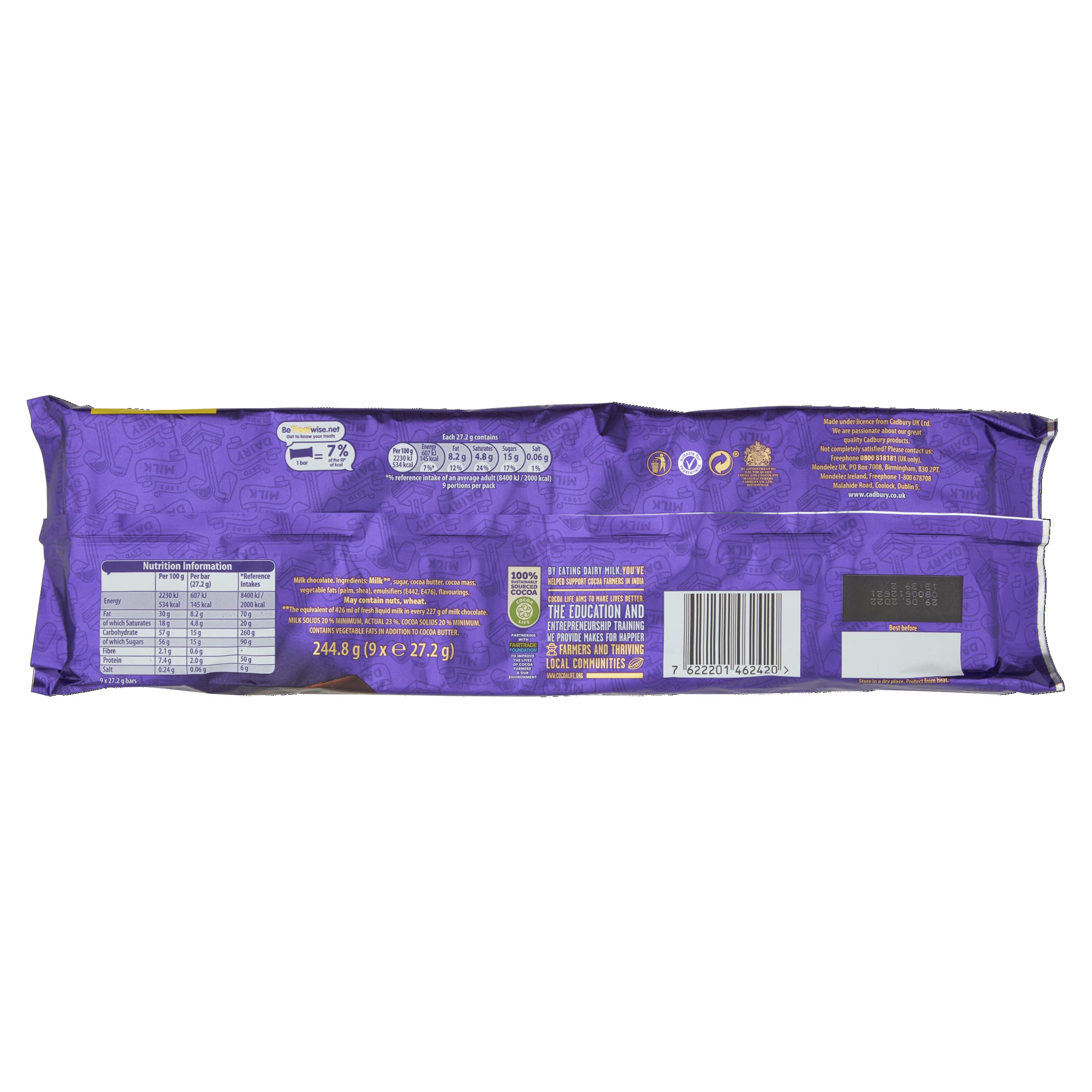 Cadbury Dairy Milk Chocolate Bars, Classic Creamy Taste, 14 x 244.8g