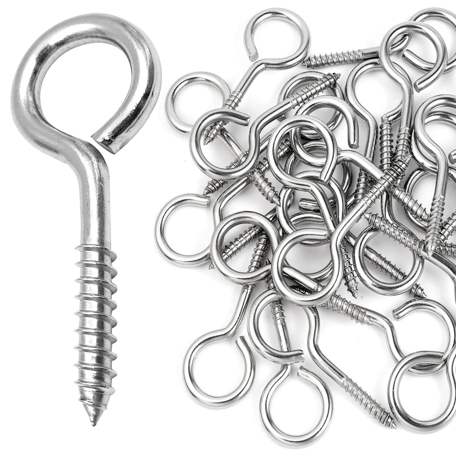 YGAOHF Eye Bolts Screw in Heavy Duty, 20 Pcs 2.5 Inch Sturdy Stainless Steel Eye Hooks, Anti-Rust Self Tapping Eyelet Screws for Securing Cables Wires, Hanging Lights, Indoor & Outdoor Use