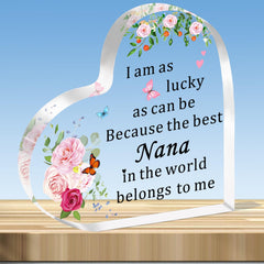 JMIMO Nana Gifts Nana Birthday Gifts Christmas Mothers Day Presents for Nana Acrylic Plaque Present - I Am As Lucky As Can Be Because The Best Nana in The World Belongs to Me