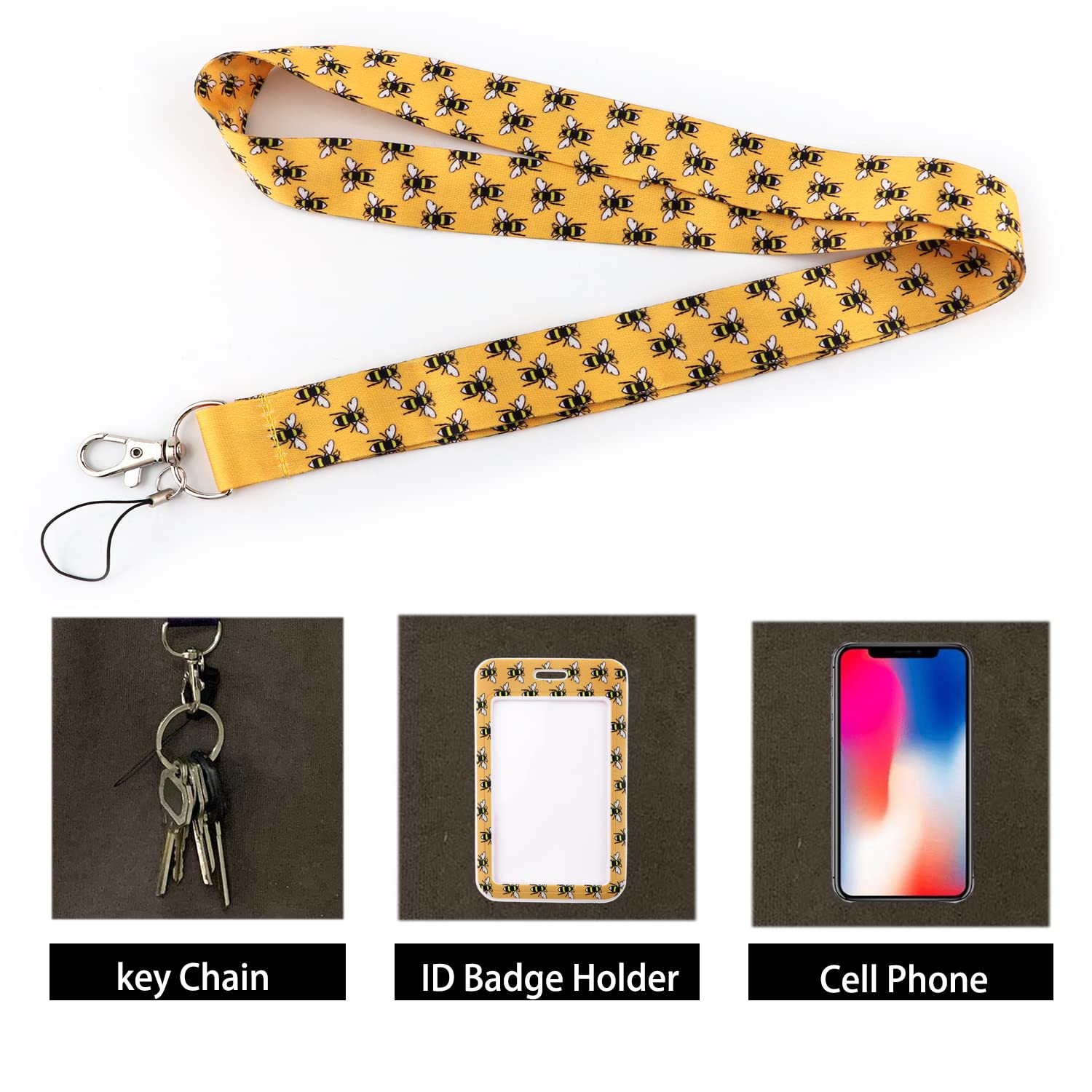 Bee Lanyard with Card Holder Set for Neck Keys School Kids ID, Cute for Men Women Business