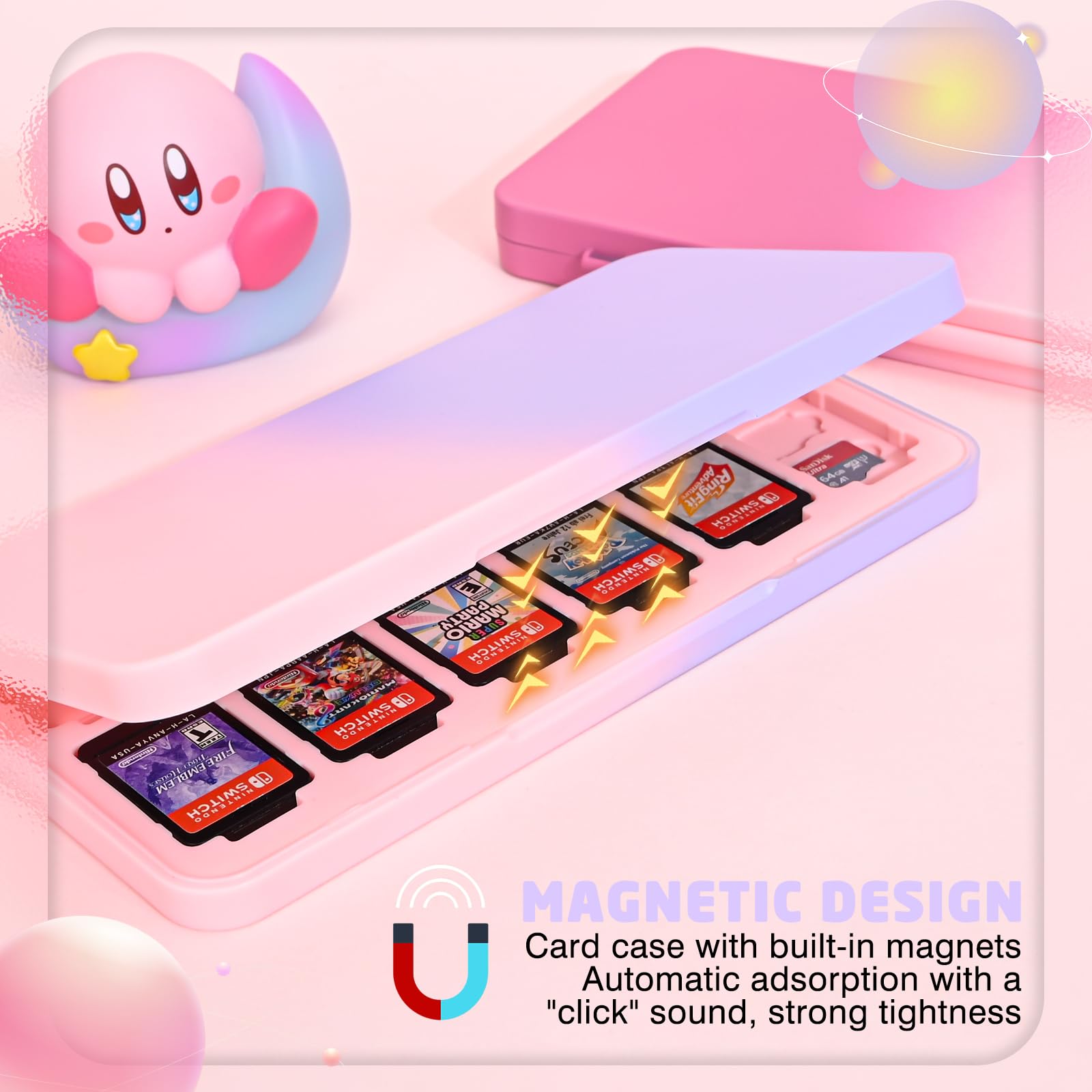 DLseego Game Card Case for Switch/Switch OLED/Switch Lite,Game Card Storage Holder with 24 Game Card Slots and 48 Micro SD Card Slots-Gradient Pink Purple