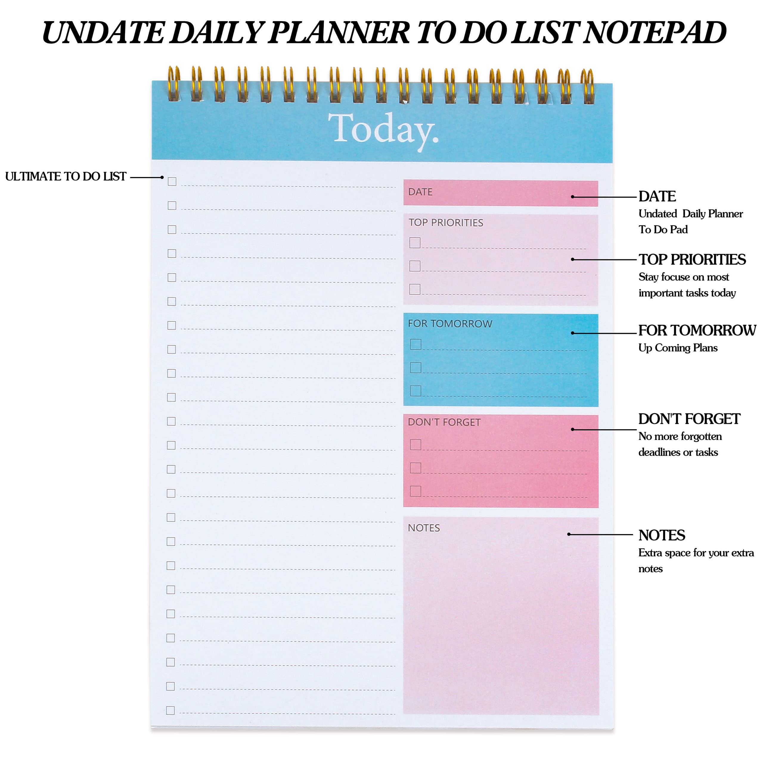 KMQOY To Do List Pad - Daily Planner Notepad Undated 52 Sheets Tear Off, 6.5 inches x 9.8 inches Checklist Productivity Organizer with Hourly Schedule for Tasks