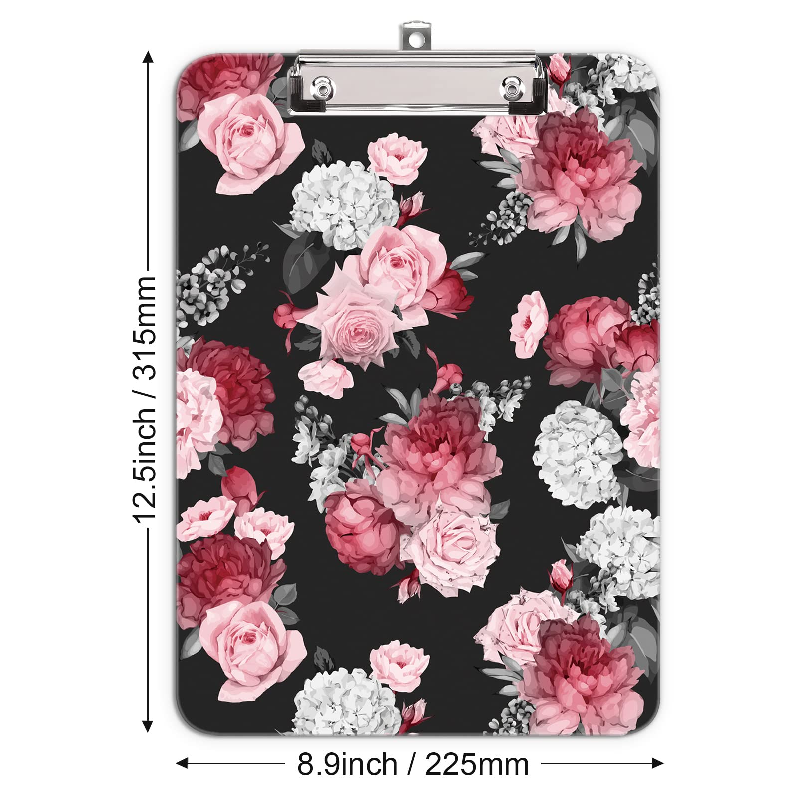 Hnogri Plastic Clipboard A4, Fashion Design A4 Letter Size Clipboards & Forms Holders for Office Supplies Lawyers,School Students and Kids, Low Profile Clip Cute Clipboard Folder, Pink Rose