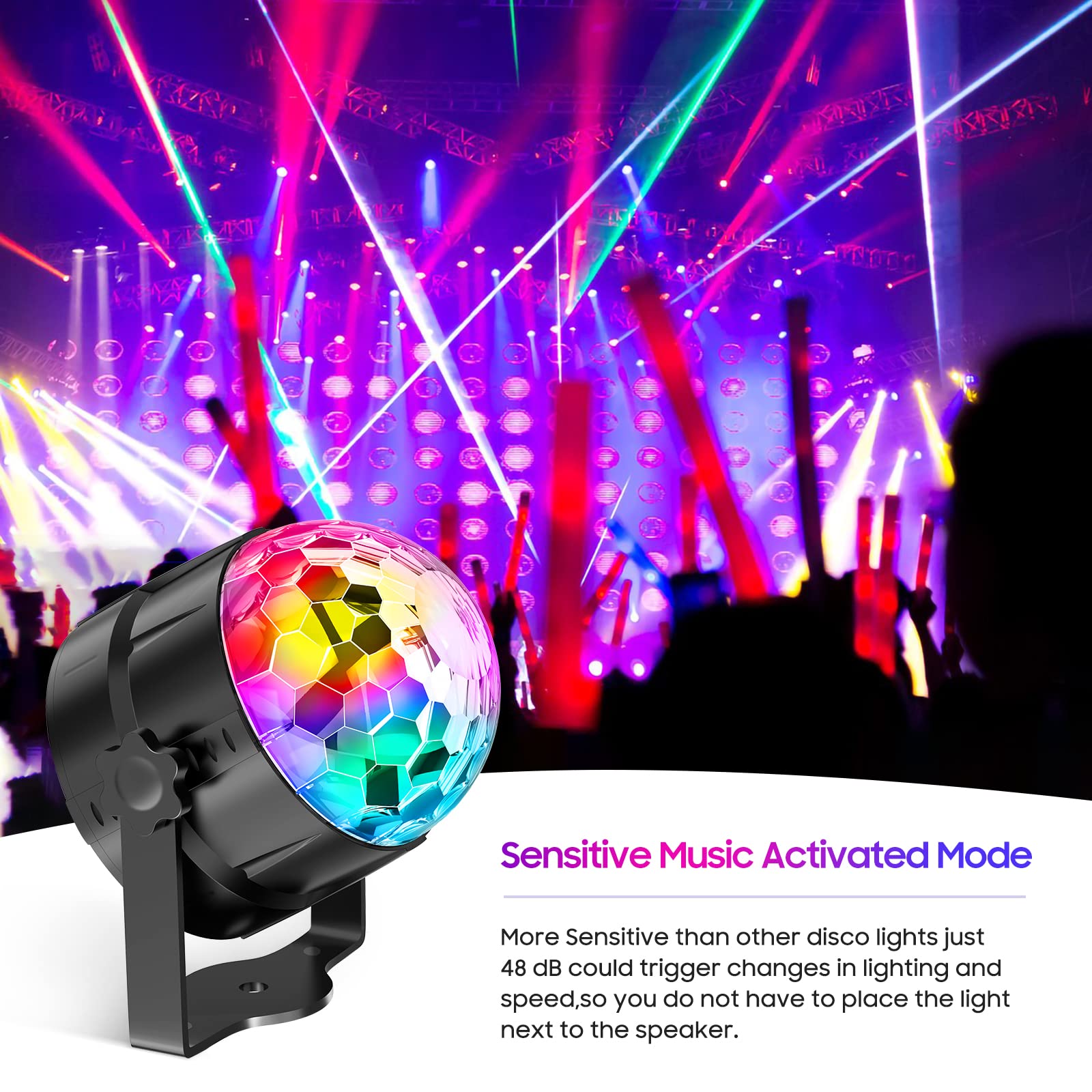 Gobikey Disco Lights, 360° Rotation Sound Activated Disco Ball Party Lights with Remote Control - 3W RGB Dynamic Light Effect, 4M/13ft USB Cable for Kids Birthday, Friend Gathering, Xmas