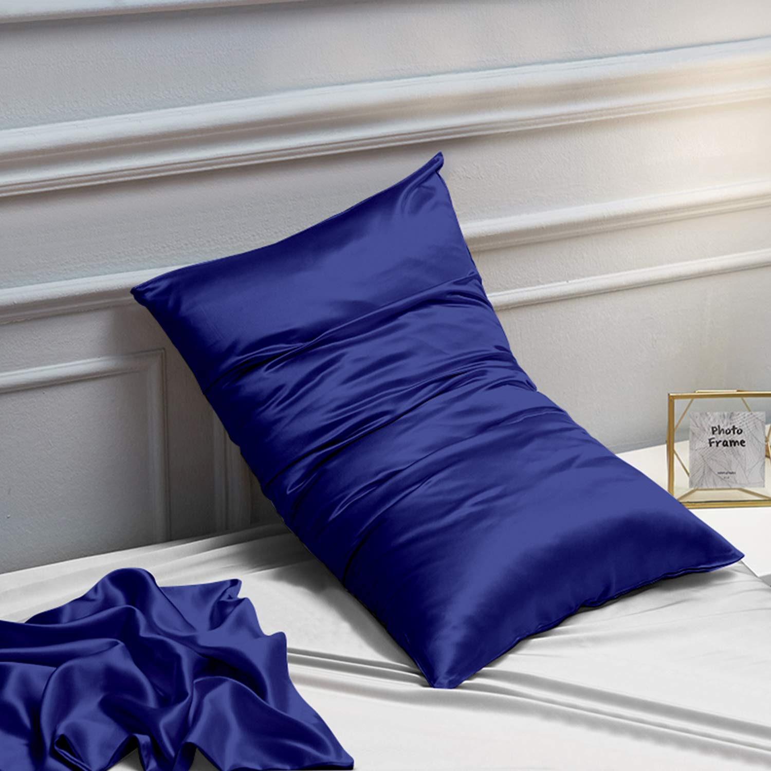 NTBAY Silk Satin Pillowcases - Satin Pillowcase for Hair and Skin, Pillow Cases 2 Pack with Envelope Closure, 50x90 cm, Navy