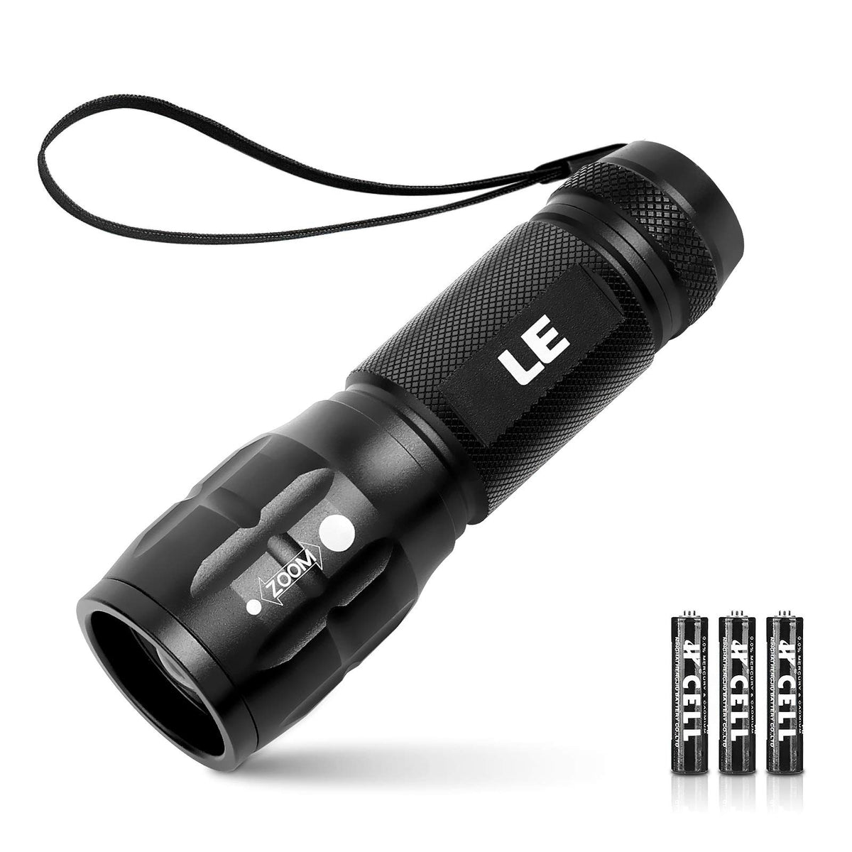 LE LED Torch Battery Powered, LE1000 Super Bright Hand Flashlight, Adjustable Focus, Water Resistant, Lightweight, for Power Cut, Camping, Dog Walking,Easy to Use Small Torch for Elderly Kids Men