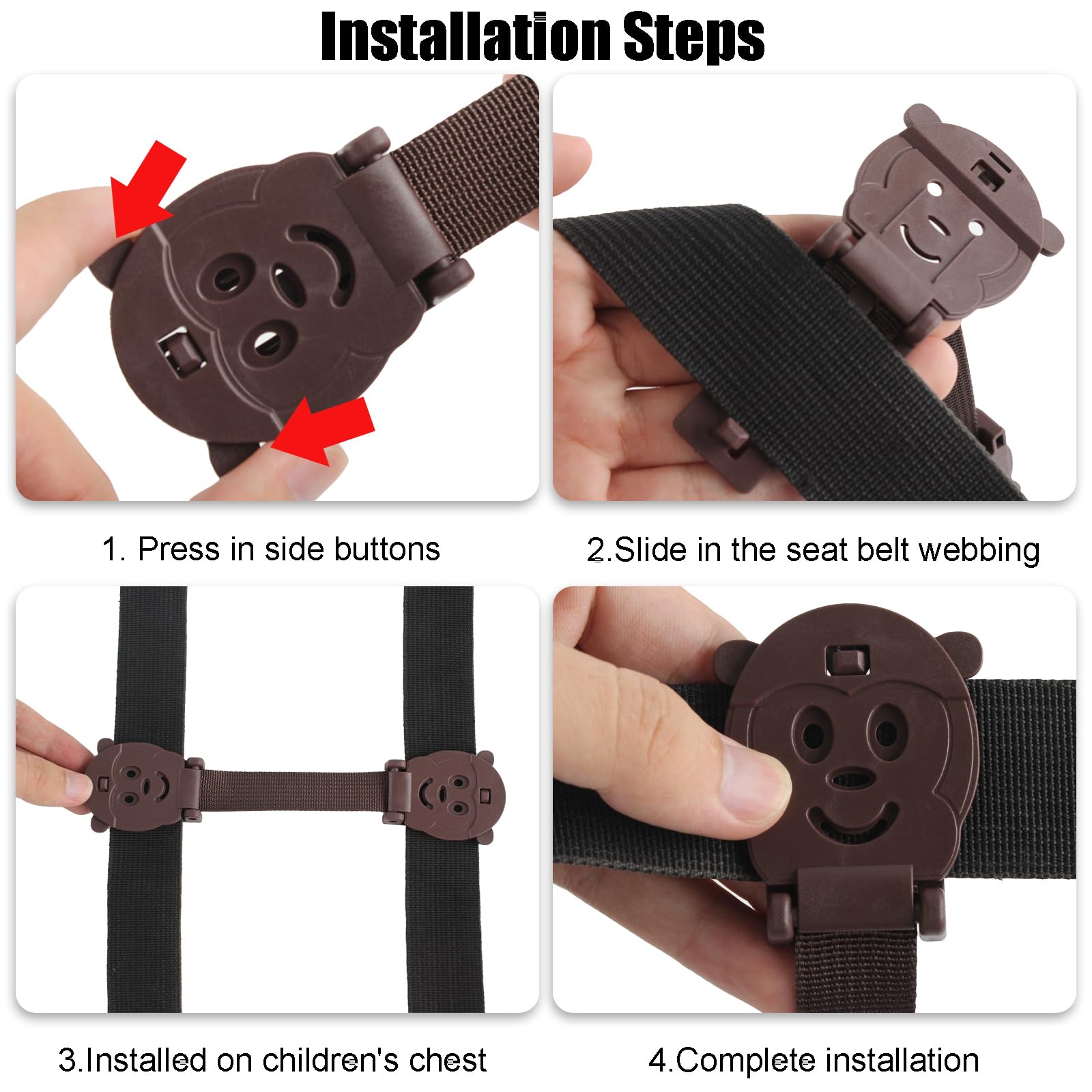 QOPAHI Car Seat Strap Anti Escape, Baby Harness Chest Clip Car Seat Safety Clip, Prevent Children/Kids Taking Their Arms Out of Child Car Seat/High Chairs/Strollers/Baby Reins(2 Pack, Brown)