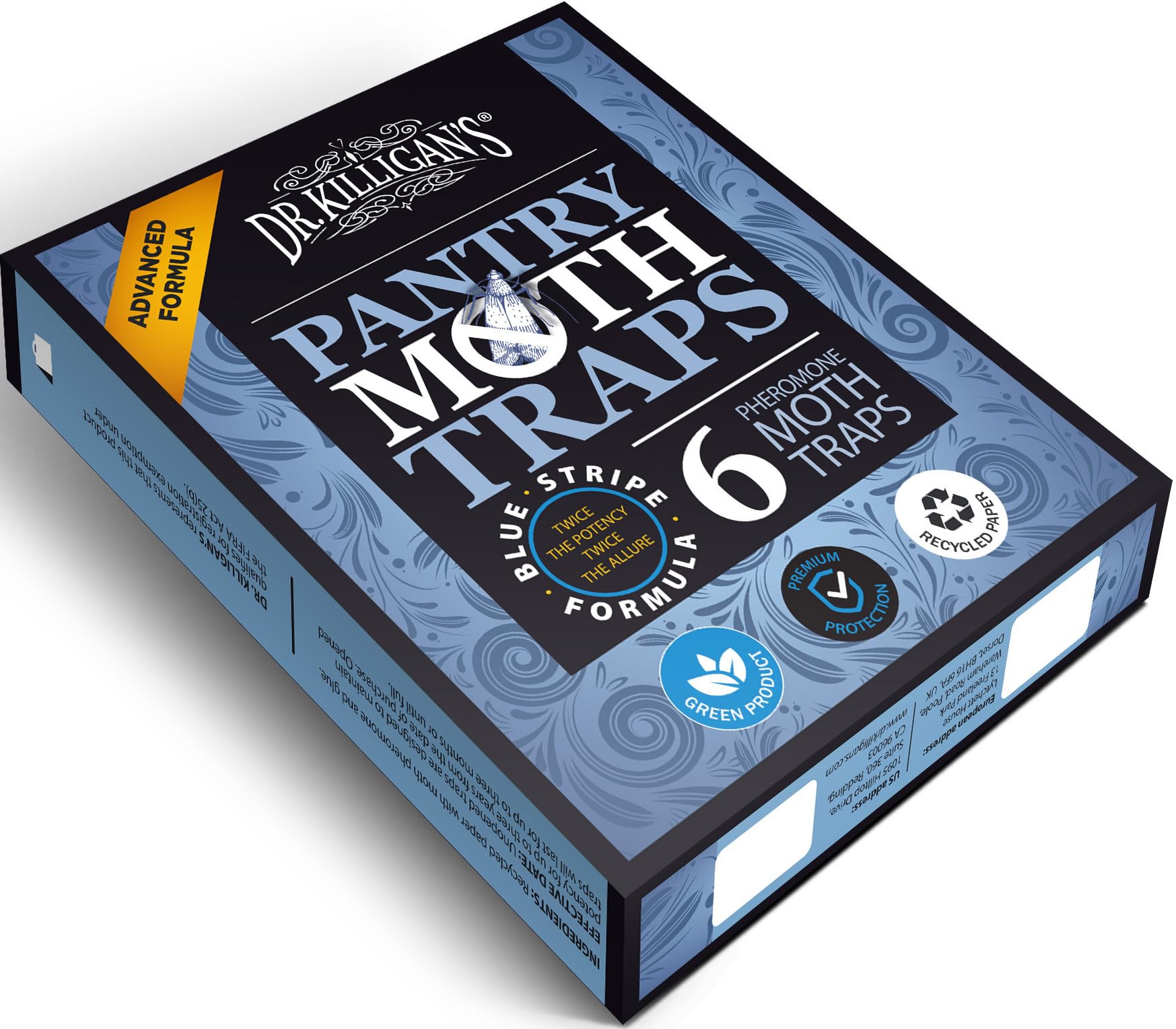 Dr. Killigan's Premium Pantry Moth Traps with Pheromones Prime   Safe, Non-Toxic with No Insecticides   Sticky Glue Trap for Food and Cupboard Moths in Your Kitchen   Organic (6, Blue)