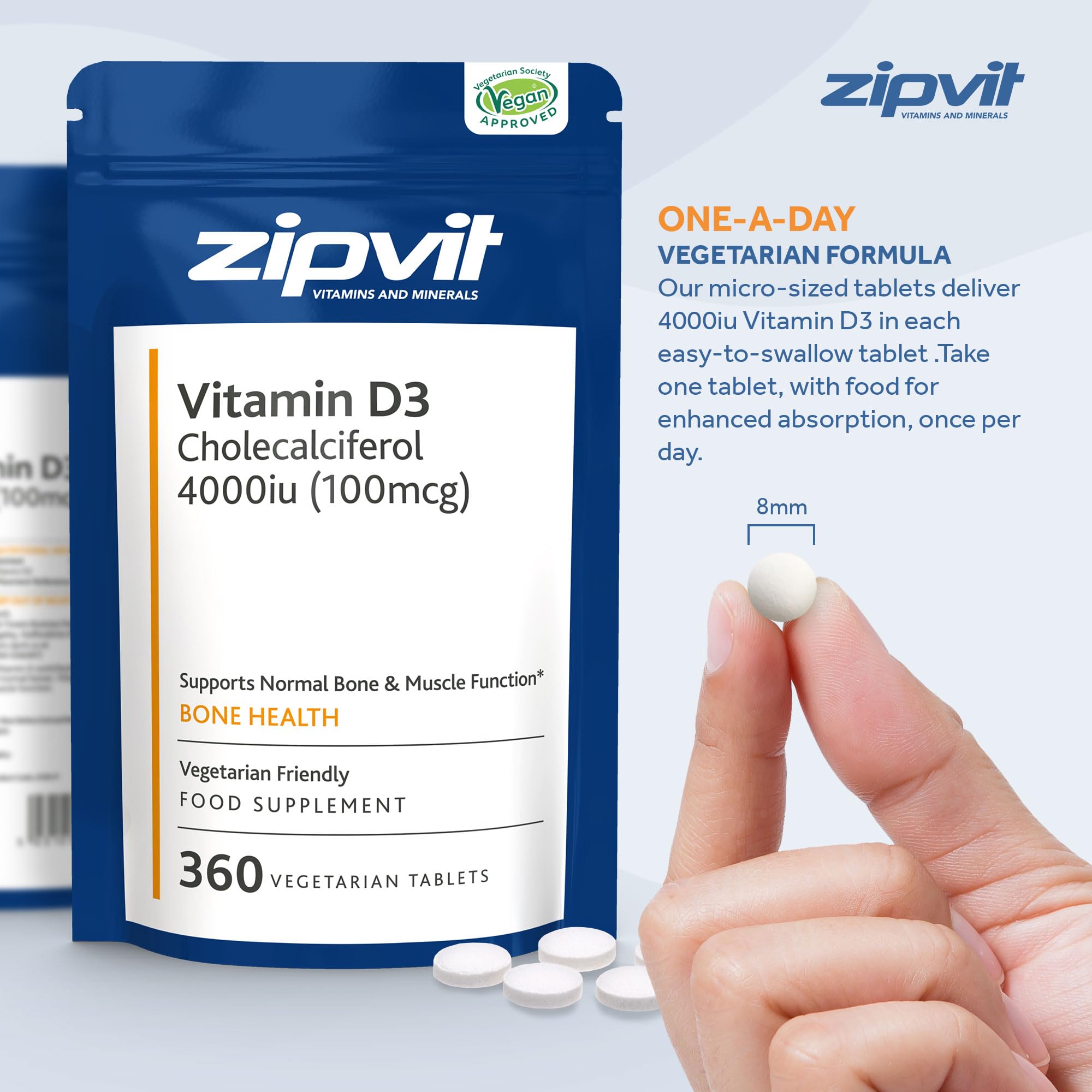 Vitamin D 4000iu, 360 Micro Tablets in Pouch, 1 Year Supply, High Strength Vitamin D3 Cholecalciferol, Supports Bone Health, Muscle Function and Immune System, Vegetarian Approved