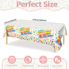 FunHot Birthday Tablecloth, Colorful Birthday Decorations, 54 x 108 Inch Waterproof Rectangle Happy Birthday Table Cover for Baby Shower Boys Girls Women Men Birthday Party Decorations