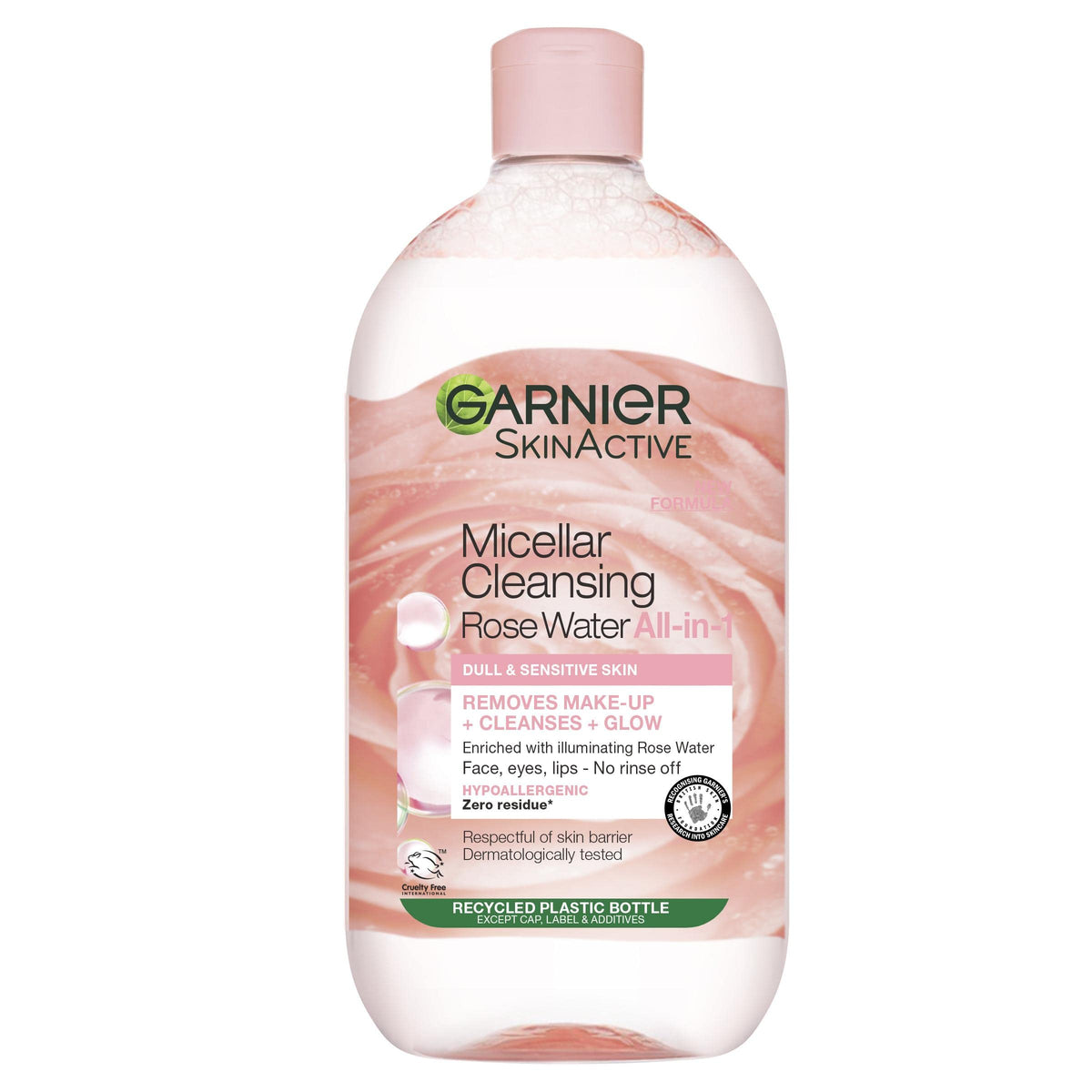 Garnier Micellar Rose Cleansing Water For Dull Skin, Glow Boosting Cleanser and Makeup Remover, Recognised By The British Skin Foundation, Use With Reusable Micellar Eco Pads, 700 ml